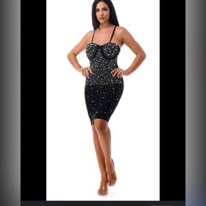 Bling pearl dress with body suit beneath
